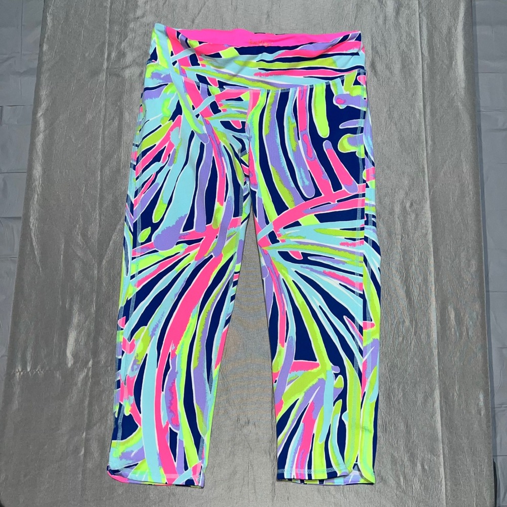 Lilly Pulitzer Luxletic Cropped Leggings Neon Tropical Abstract Print Size M